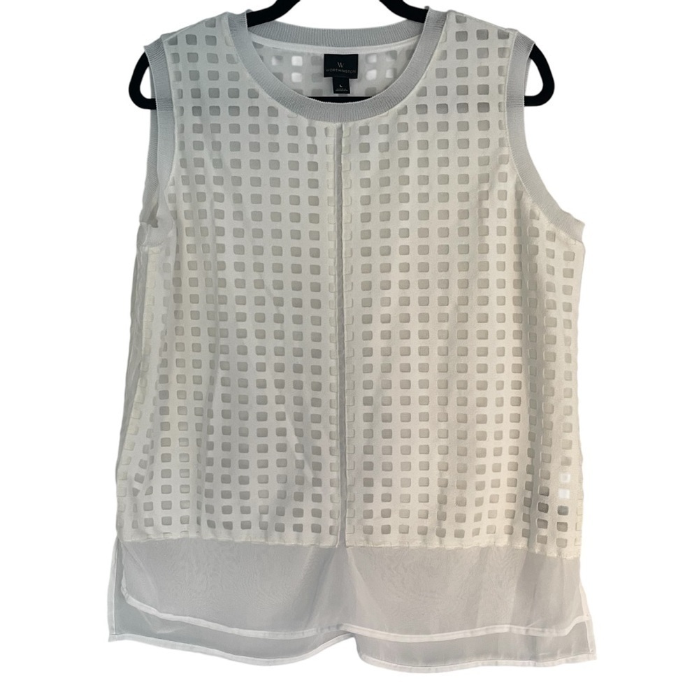 Worthington Sleeveless White Tiered Blouse Top Large Career Business Causal